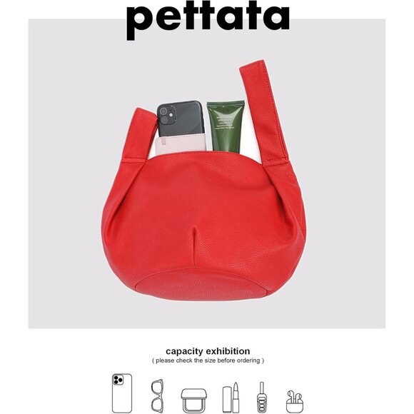 Red Women's Faux Leather Wrist Knot Tote Small Handbag Compact Elegant Purse - Picture 5 of 7